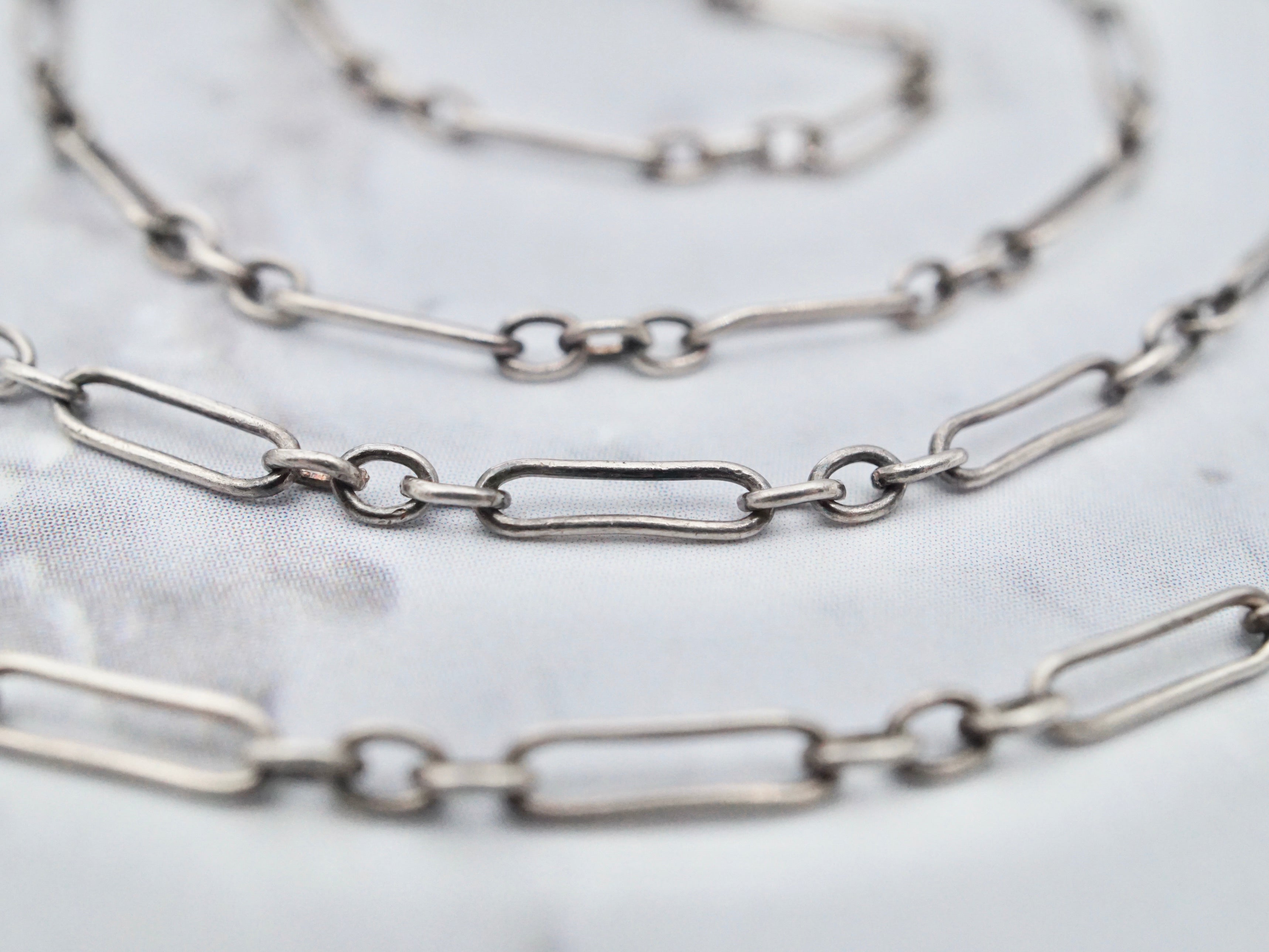 Antique .800 silver long & short link chain, 22.5"